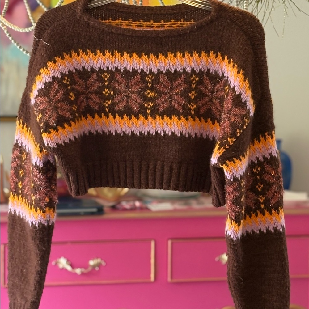 Urban Outfitters Brown and Yellow Knit Sweater